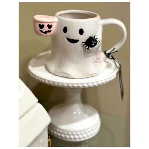 NEW Cobwebs & Cauldrons Halloween Ghost Mug with Pink Pumpkin and Spider 👻 - Picture 1 of 6